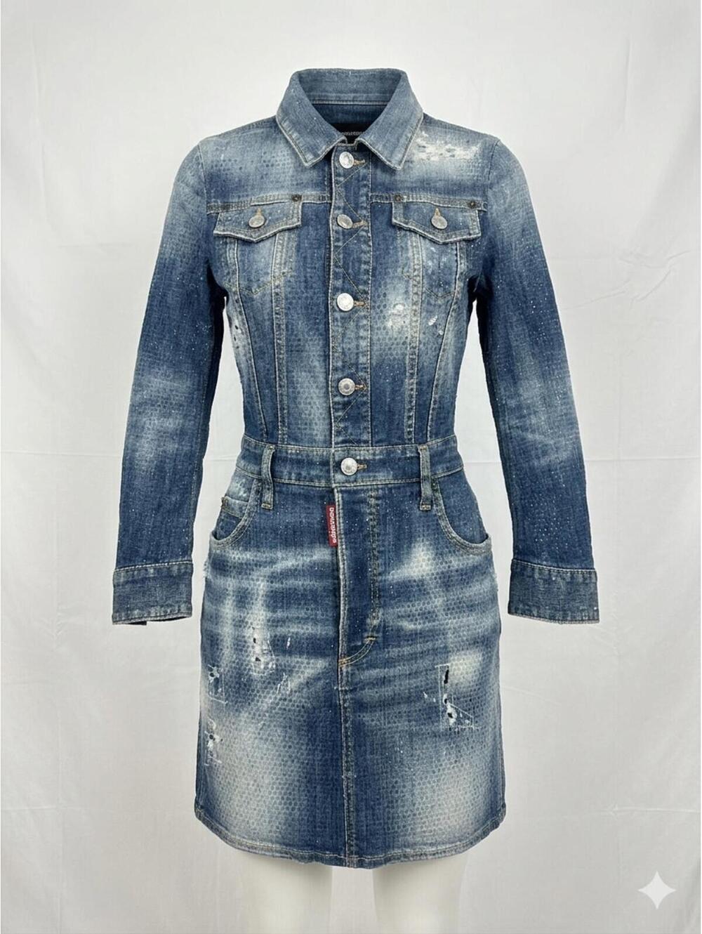Dsquared2 Crystal Rhinestone Distressed Denim Mini Dress IT 38 EU 38 | NWT